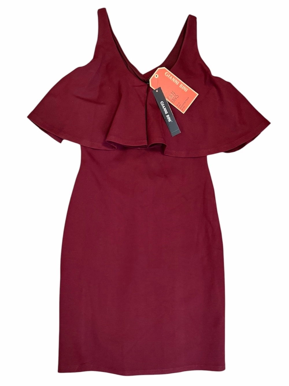 GIANNI BINI "Sawyer" Mini Dress with Ruffle Detail in in Burgundy NWT